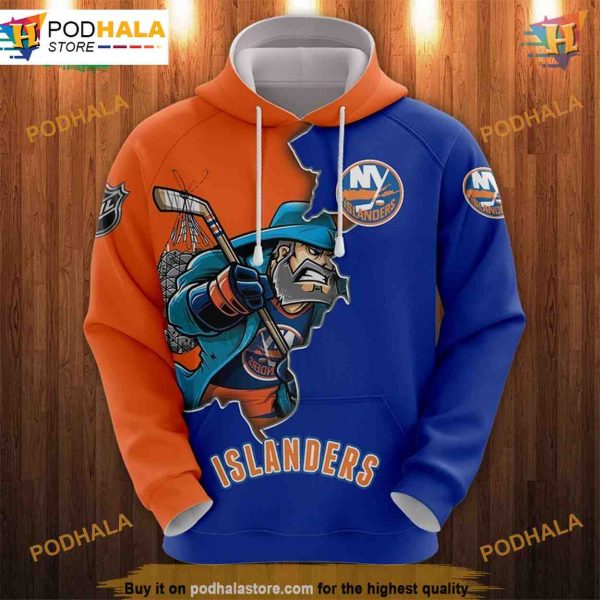 New York Islanders 3D Hoodies, Cartoon Graphic Sweatshirt for Fans