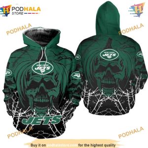 New York Jets NFL Hoodie 3D, Pumpkin Skull NFL Merchandise Print