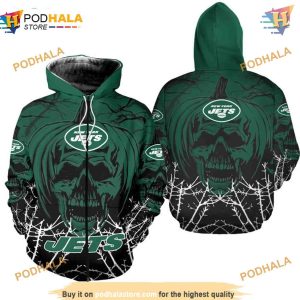 New York Jets NFL Hoodie 3D Pumpkin Skull NFL Merchandise Print 2