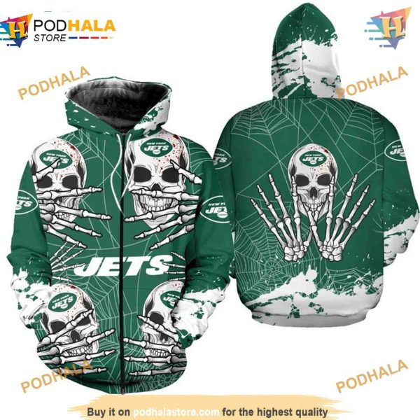 New York Jets NFL Skull Hoodie 3D, Halloween NFL Merchandise