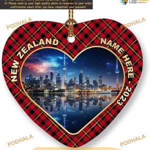 New Zealand 2023 Christmas Tree Ornament Personalized, Custom Text Heart Ceramic Souvenir