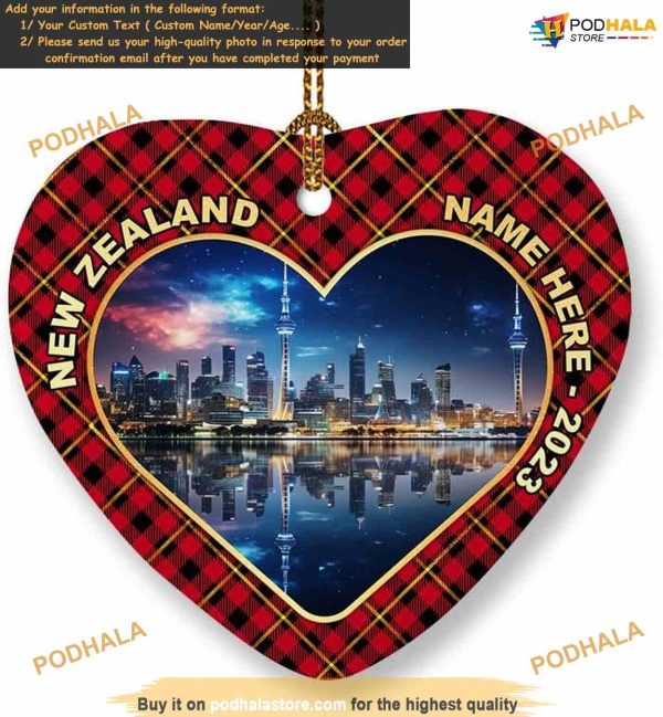 New Zealand 2023 Christmas Tree Ornament Personalized, Custom Text Heart Ceramic Souvenir