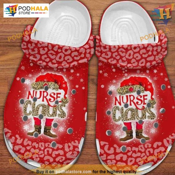 Nurse Claus Snowflakes Leopard Crocs, Creative Christmas Gifts for Nurses