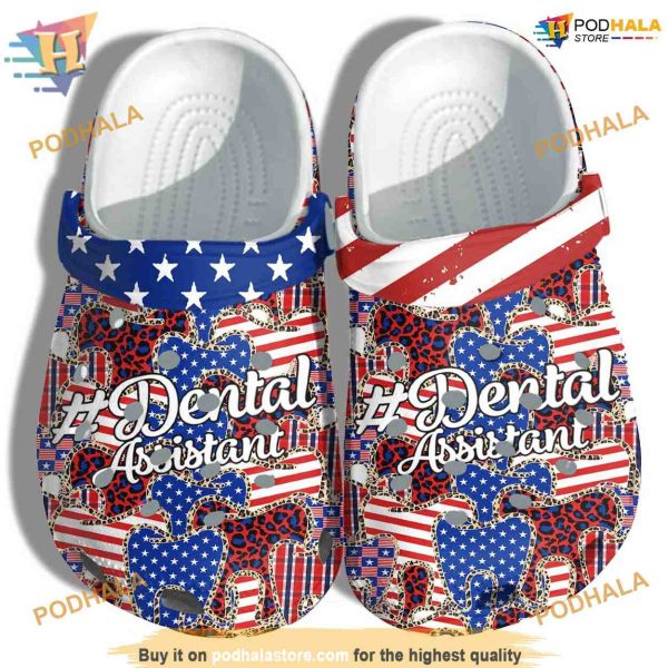 Nurse Leopard America Flag Crocs, Creative Christmas Dental Assistant Gifts