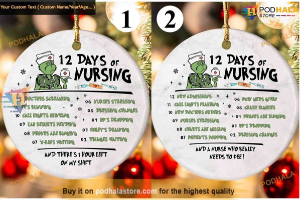 Nursing Grinmas 12-Day Ornament, Grinch Nurse Christmas Tree Decor