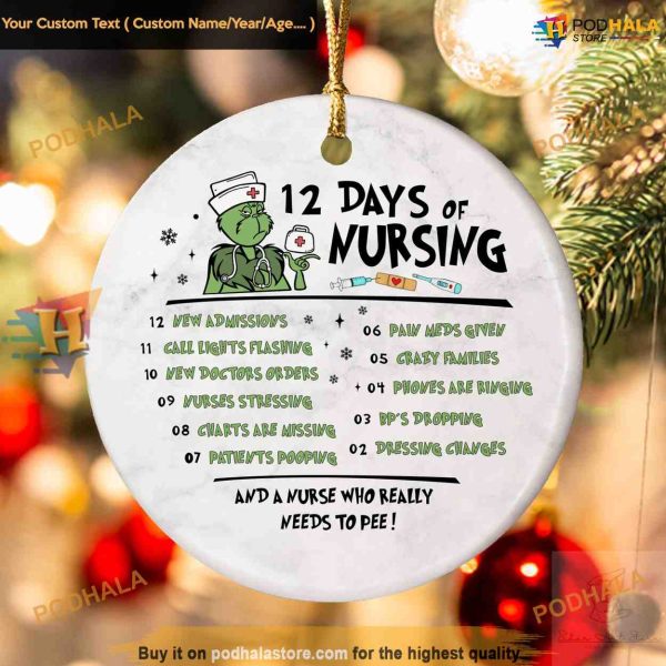 Nursing Grinmas 12-Day Ornament, Grinch Nurse Christmas Tree Decor
