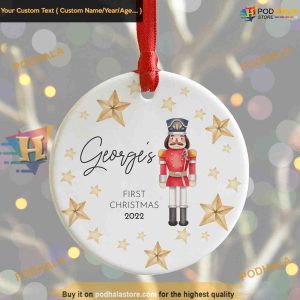 Nutcracker Baby's 1st Christmas Ornament, Personalized Ceramic Ornament