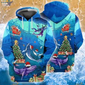 Oceanic Xmas Whales 3D Hoodie, Funny Xmas Gifts