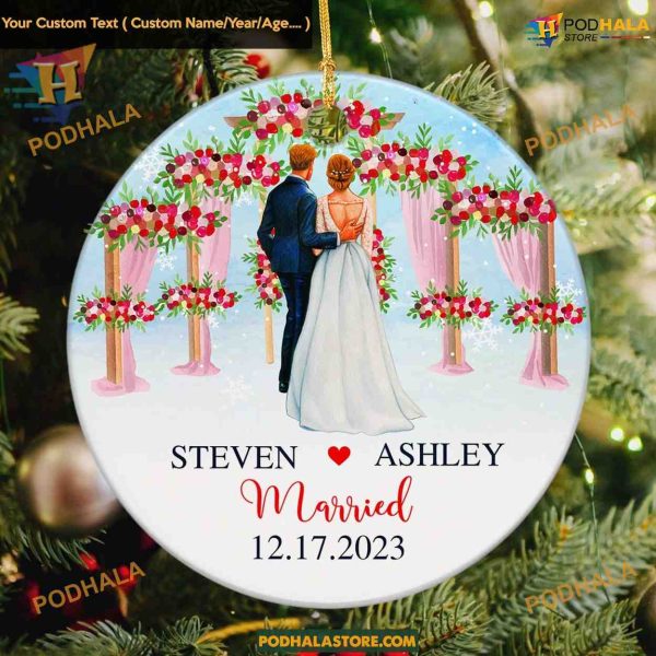 Our 1st Married Christmas Custom Ceramic Ornament, Personalized 2023 Gift