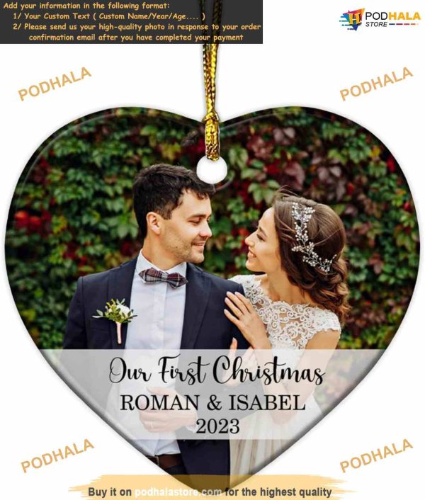Our First Christmas 2023 Custom Photo Couple Ornament, Personalized Ceramic Newlywed Gift