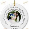 Our First Christmas 2023 Personalized Photo Ornament, Mr & Mrs Ceramic Frame Keepsake
