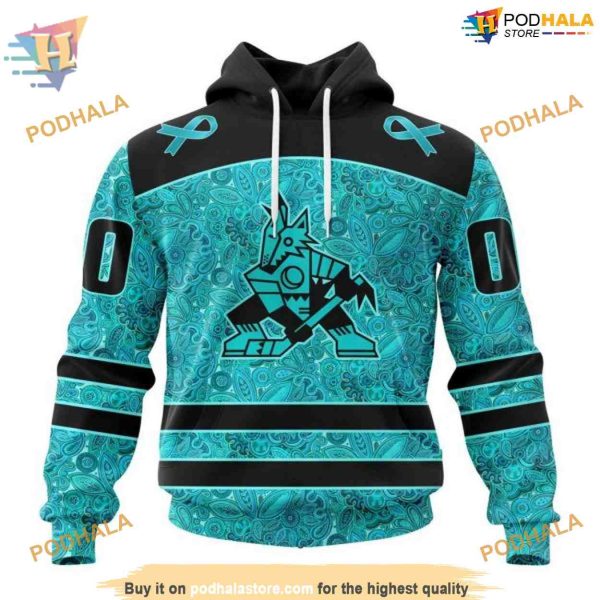 Ovarian Cancer Fight NHL Arizona Coyotes Hoodie 3D, Personalized Arizona Coyotes Merch
