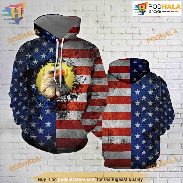Patriotic Bald Eagle American All Over Printed 3D Hoodie Sweatshirt