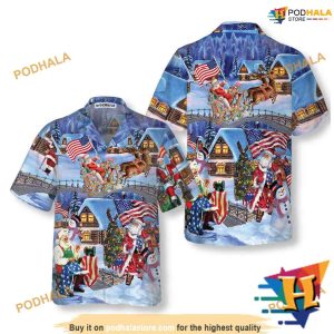 Patriotic Santa Hawaiian Holiday Shirt, Funny Xmas Gifts