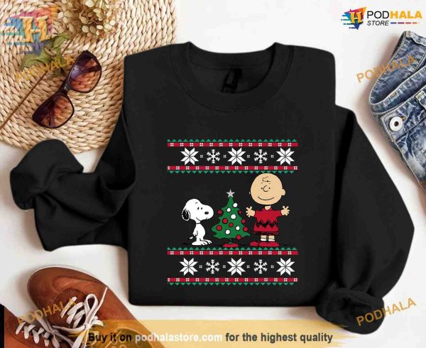 Peanuts Christmas Tree Sweatshirt, Trendy Snoopy Winter Shirt