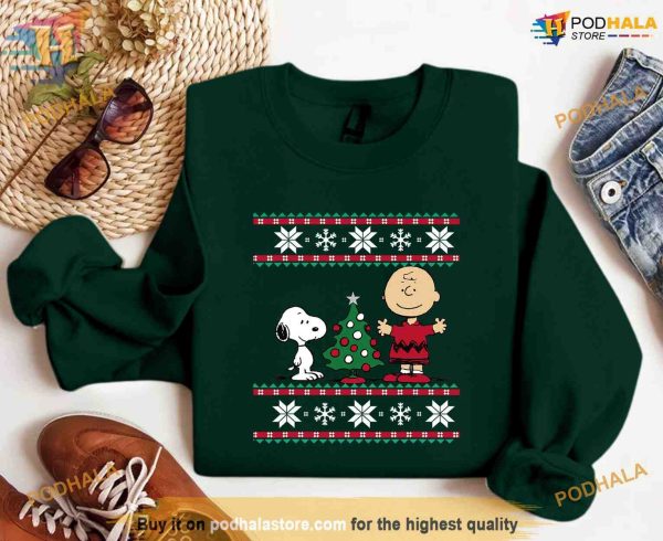 Peanuts Christmas Tree Sweatshirt, Trendy Snoopy Winter Shirt