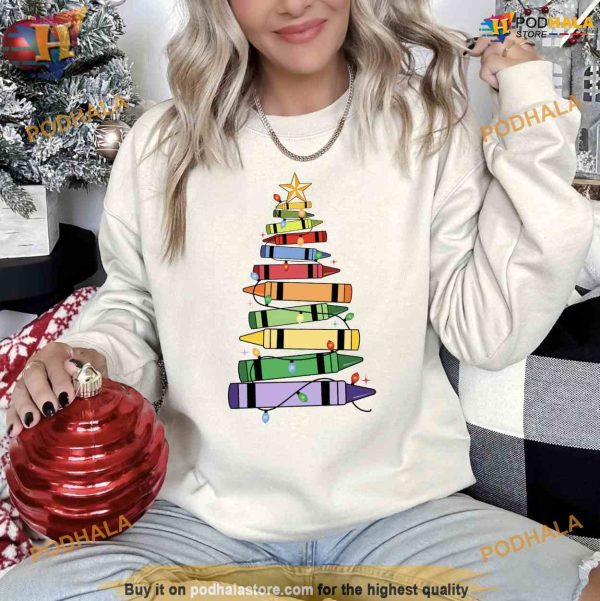 Pencil Lights Christmas Tree Teacher Sweatshirt, Christmas Gift For Teacher