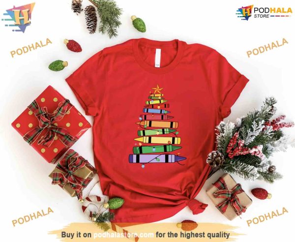 Pencil Lights Christmas Tree Teacher Sweatshirt, Christmas Gift For Teacher