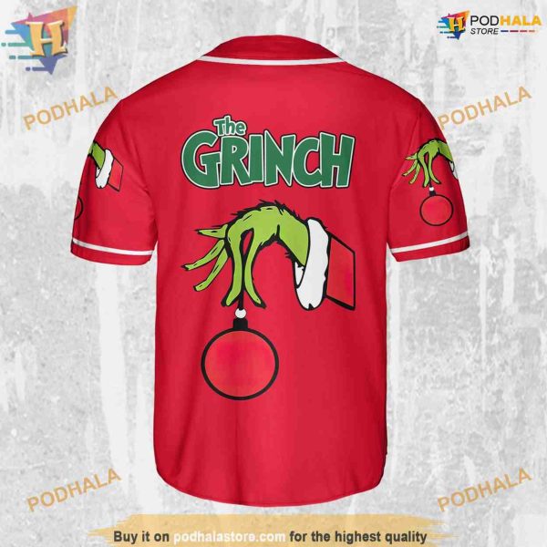 Personalize The Grinch Red And White Xmas Baseball Jersey, Merry Christmas Grinch Shirt