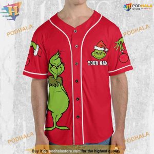 Personalize The Grinch Red And White Xmas Baseball Jersey Merry Christmas Grinch Shirt 3