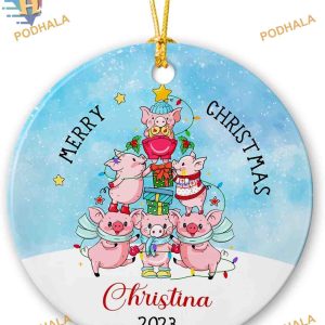 Personalized 2023 Pig Themed Christmas Tree Ornament, Fun Family Gift Idea