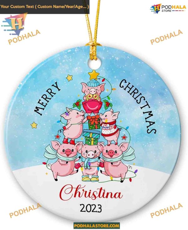 Personalized 2023 Pig Themed Christmas Tree Ornament, Fun Family Gift Idea