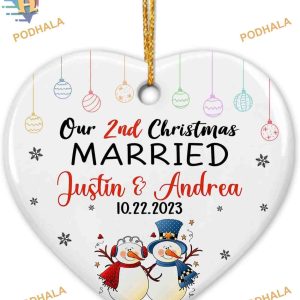 Personalized 2nd Christmas Married Ornament 2023, Mr & Mrs Snowman, Anniversary Gift