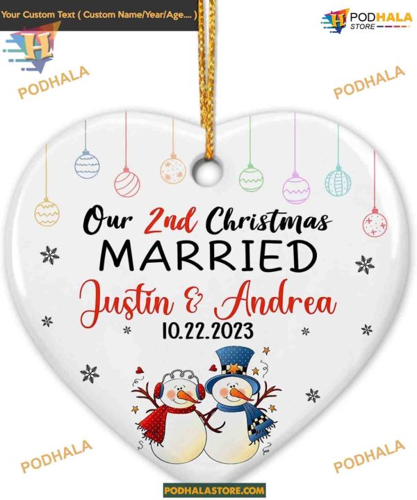Personalized 2nd Christmas Married Ornament 2023, Mr & Mrs Snowman, Anniversary Gift