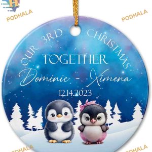 Personalized 3rd Christmas Together Ornament, Couple Penguin, Anniversary Gift 2023
