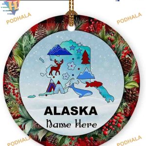 Personalized Alaska Christmas Ornament, Travel Souvenir 2023, Custom Keepsake