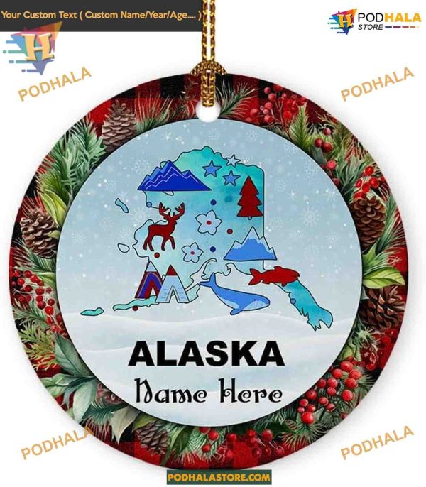 Personalized Alaska Christmas Ornament, Travel Souvenir 2023, Custom Keepsake