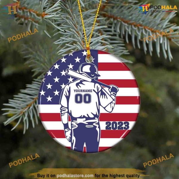 Personalized American Baseball Ornament, Family Christmas Tree Ornaments, Baseball Lover Gift