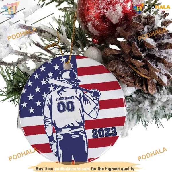 Personalized American Baseball Ornament, Family Christmas Tree Ornaments, Baseball Lover Gift