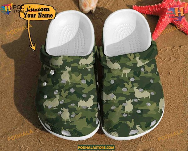 Personalized Animal Crocs Camo Chicken, Funny Crocs for Adults and Kids