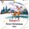 Personalized Baby's First Xmas 2023 Ceramic Ornament, Keepsake for New Parents