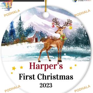 Personalized Baby's First Xmas 2023 Ceramic Ornament, Keepsake for New Parents
