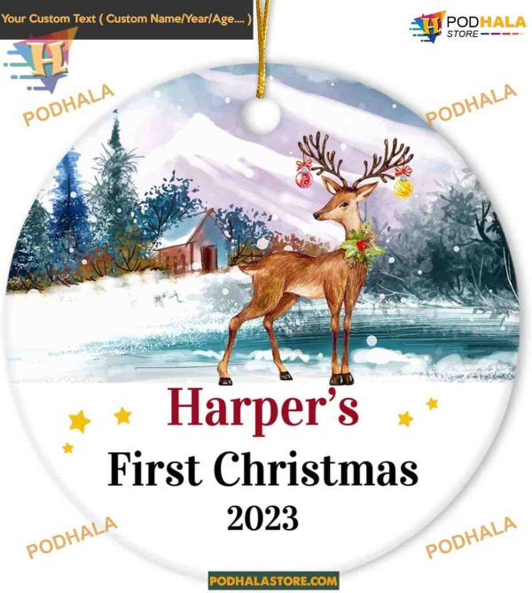 Personalized Baby’s First Xmas 2023 Ceramic Ornament, Keepsake for New Parents