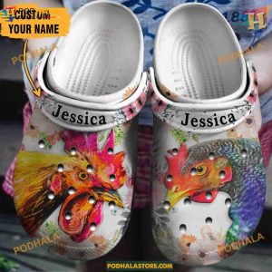 Personalized Chicken Flower Crocs, Funny Floral Gifts for Gardeners