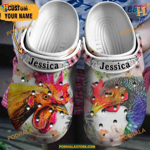 Personalized Chicken Flower Crocs, Funny Floral Gifts for Gardeners