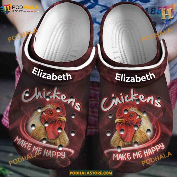 Personalized Chicken Make Me Happy Crocs, Funny Gifts for Joyful Styles