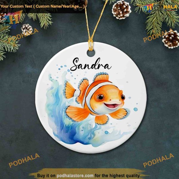 Personalized Clownfish Ceramic 2023 Ornament, Family Christmas Tree Ornaments