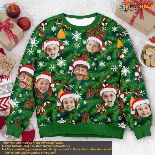 Personalized Family Christmas Sweater, Custom Photo Ugly Xmas Design