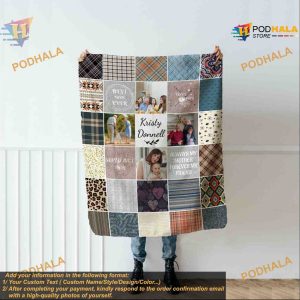 Personalized Family Photo Collage Blanket, Mom Grandma Friend Baby Pet Memory Keepsake Gift