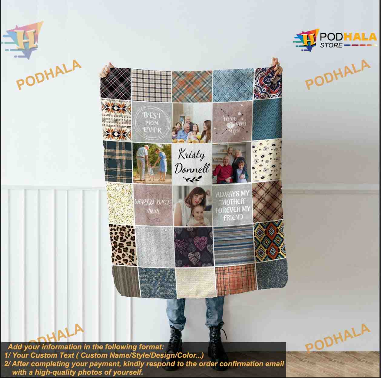 Mom Custom Photo Collage  Personalized Text Blanket