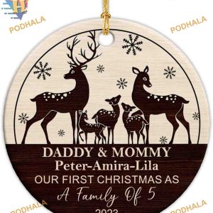Personalized First Christmas Family of Five Deer Ornament, 2023, Custom Names