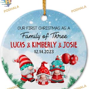 Personalized First Christmas Family of Three Gnomes Ornament, Custom Names 2023