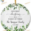 Personalized First Christmas Family of Three Ornament, Dad Mom Baby, 2023