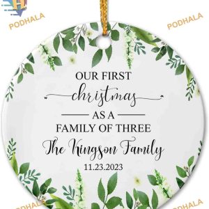 Personalized First Christmas Family of Three Ornament, Dad Mom Baby, 2023