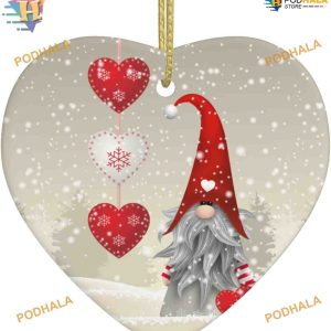 Personalized Gnome Christmas Ornaments Heart Porcelain for Family Christmas Tree