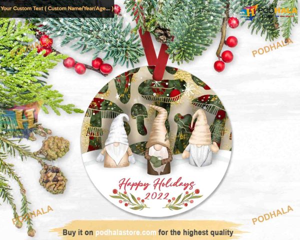 Personalized Gnome Holiday Ornament, Festive Family Gift Idea